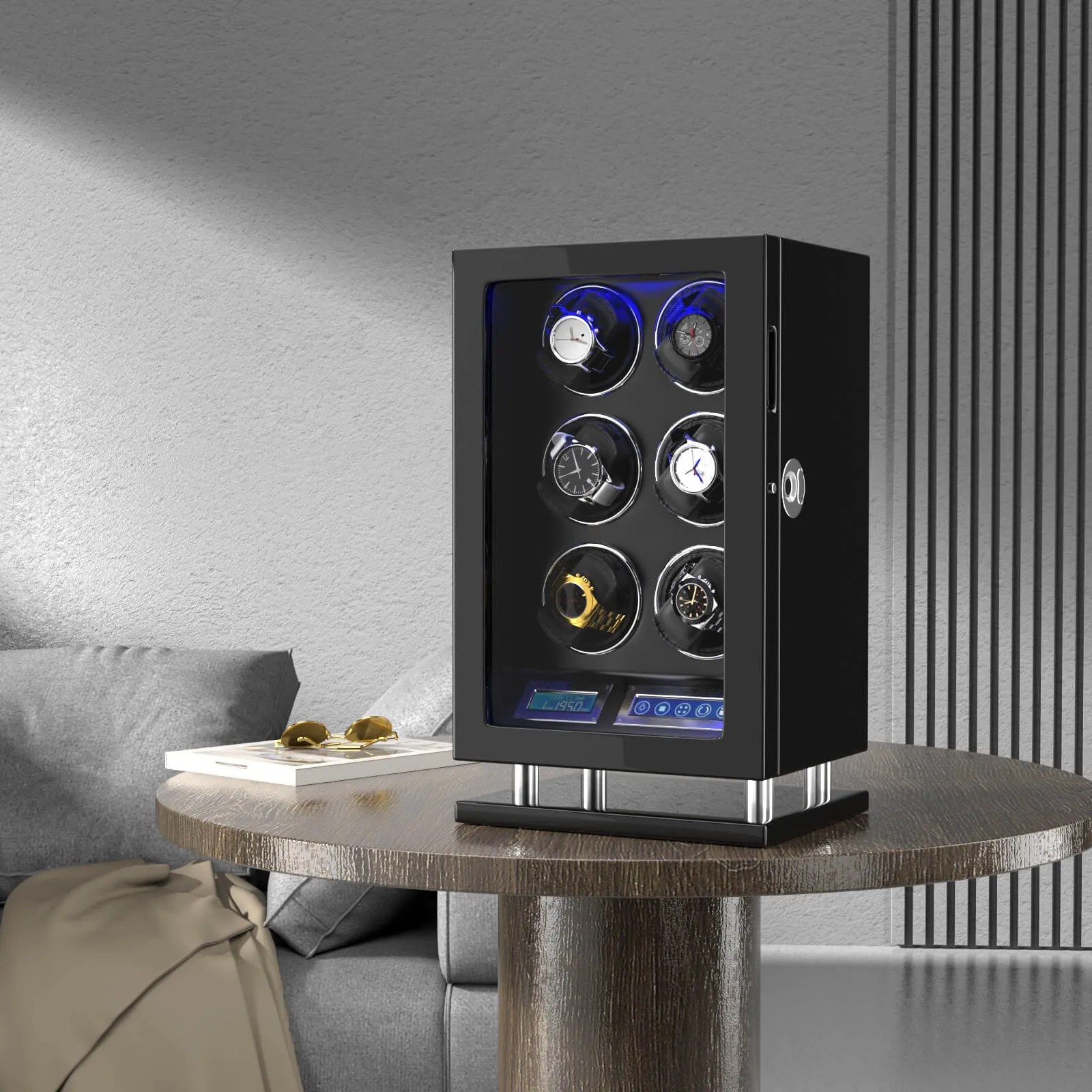 Fingerprint Unlock Watch Winder for 6 Automatic Watches Quiet Mabuchi Motors