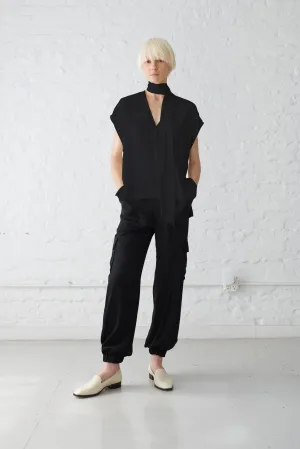 GINA SILK TIE-NECK BLOUSE - BLACK