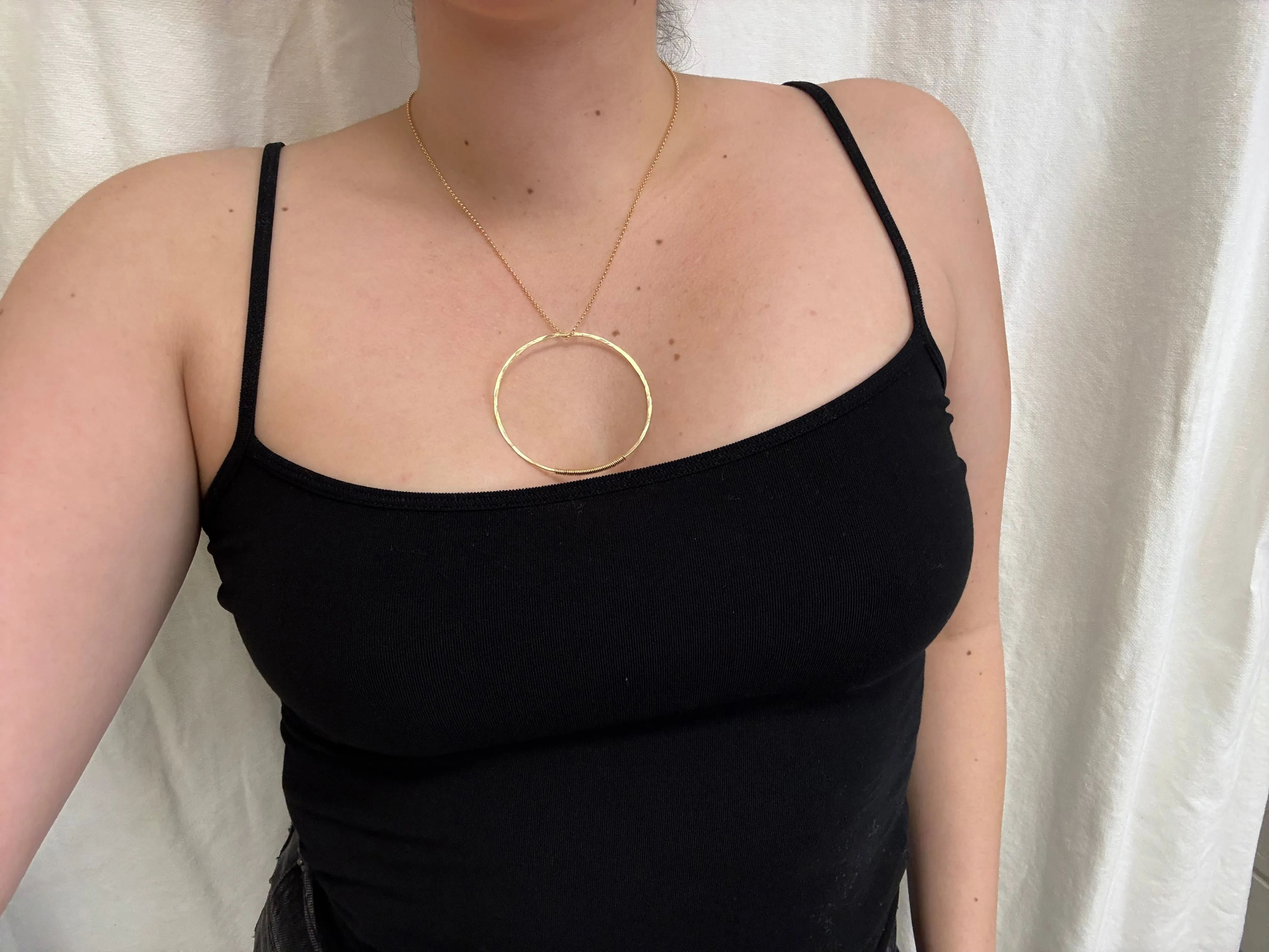 Hammered Circle Necklace in 14k Gold