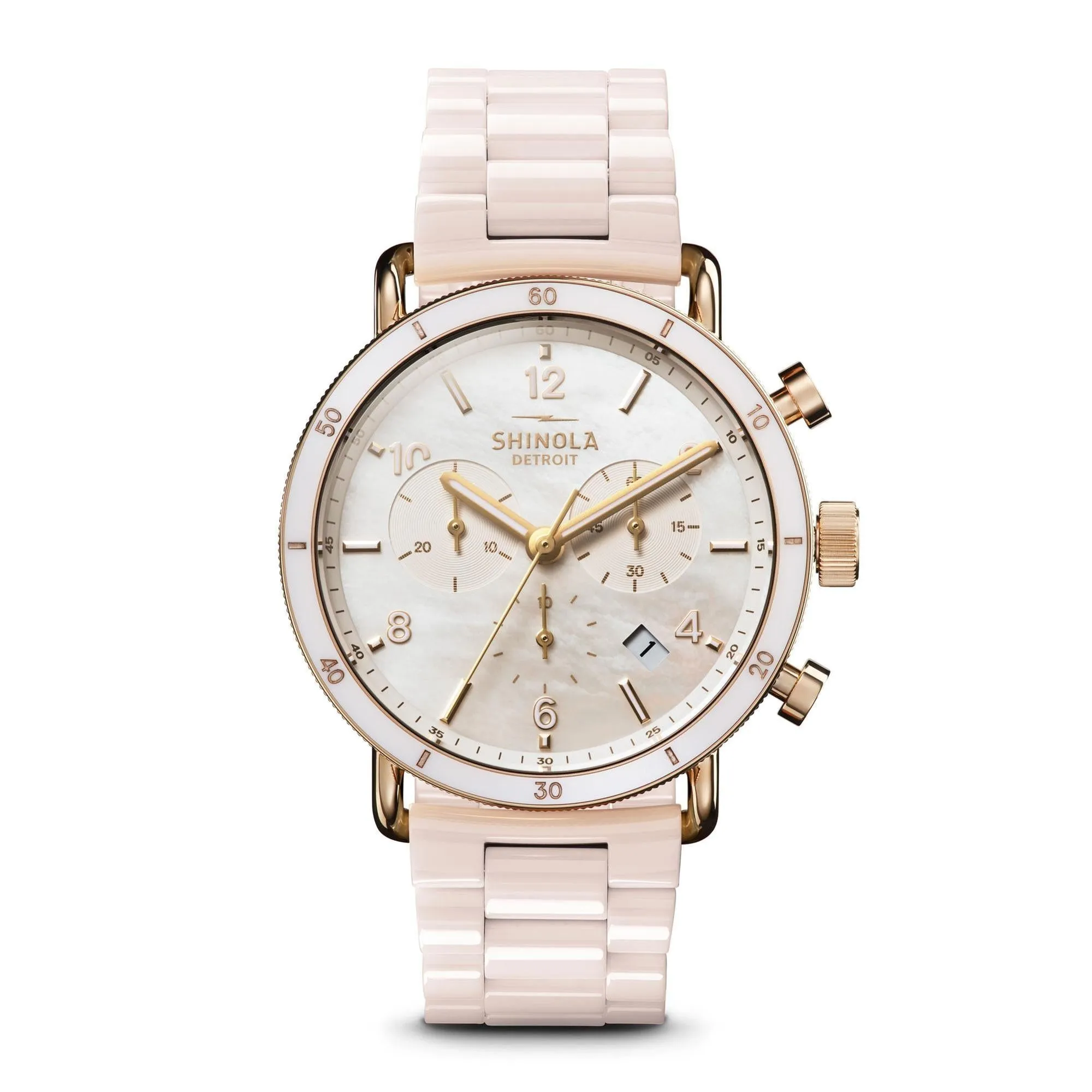 Ladies' Shinola The Canfield Sport Blush Ceramic Bracelet Watch S0120230478