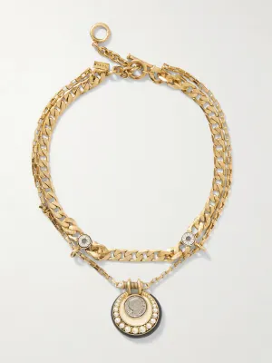 Luna faux pearl, crystal and gold-plated necklace