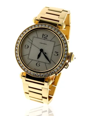 Mens Cartier Pasha Yellow Diamond Watch WJ1203H9