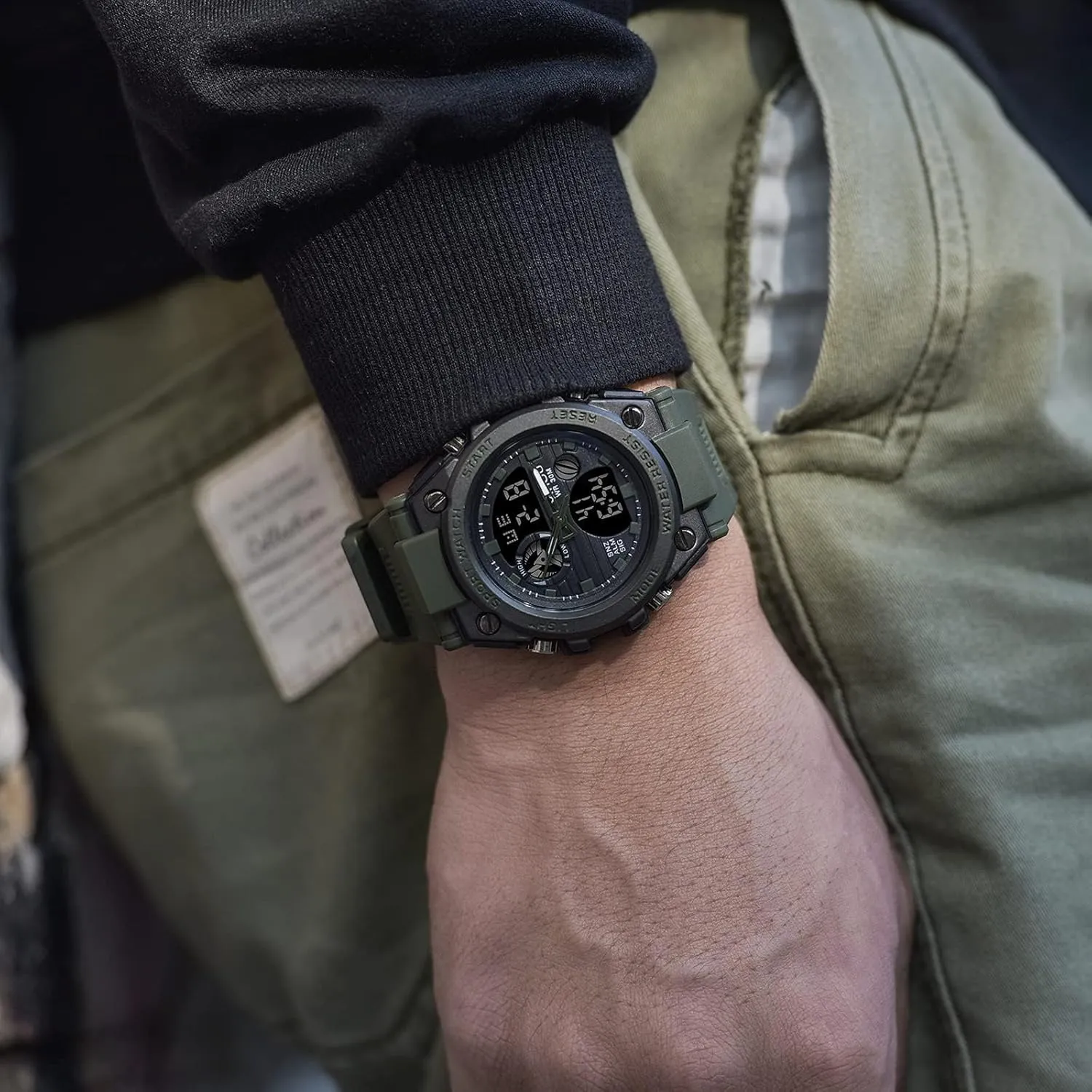 Mens Military Watches, Sports Outdoor Waterproof Watch, Tactical Army Wristwatch Analog Digital Date Multi-Function LED Alarm Stopwatch