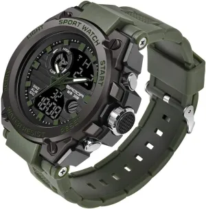Mens Military Watches, Sports Outdoor Waterproof Watch, Tactical Army Wristwatch Analog Digital Date Multi-Function LED Alarm Stopwatch
