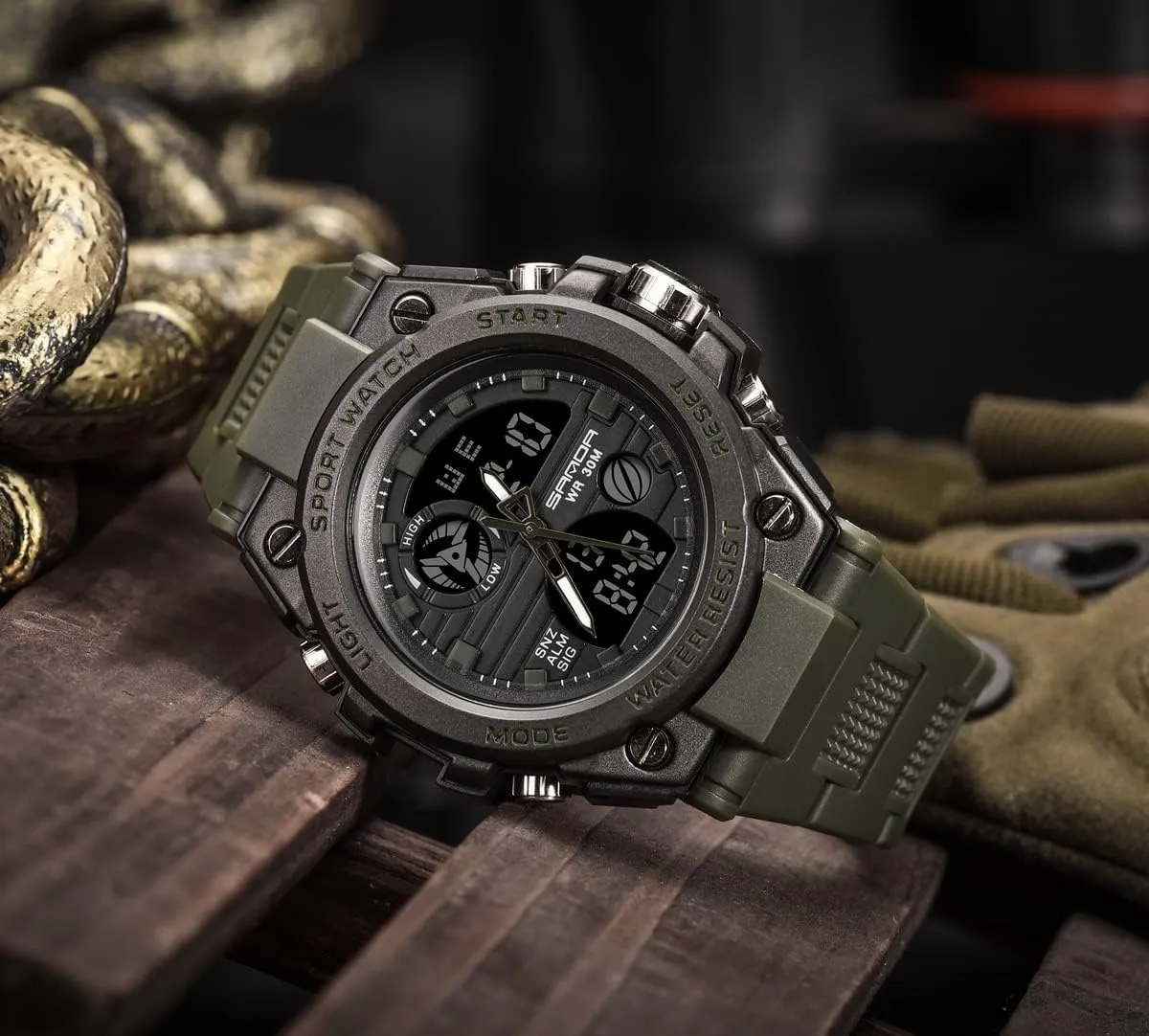 Mens Military Watches, Sports Outdoor Waterproof Watch, Tactical Army Wristwatch Analog Digital Date Multi-Function LED Alarm Stopwatch