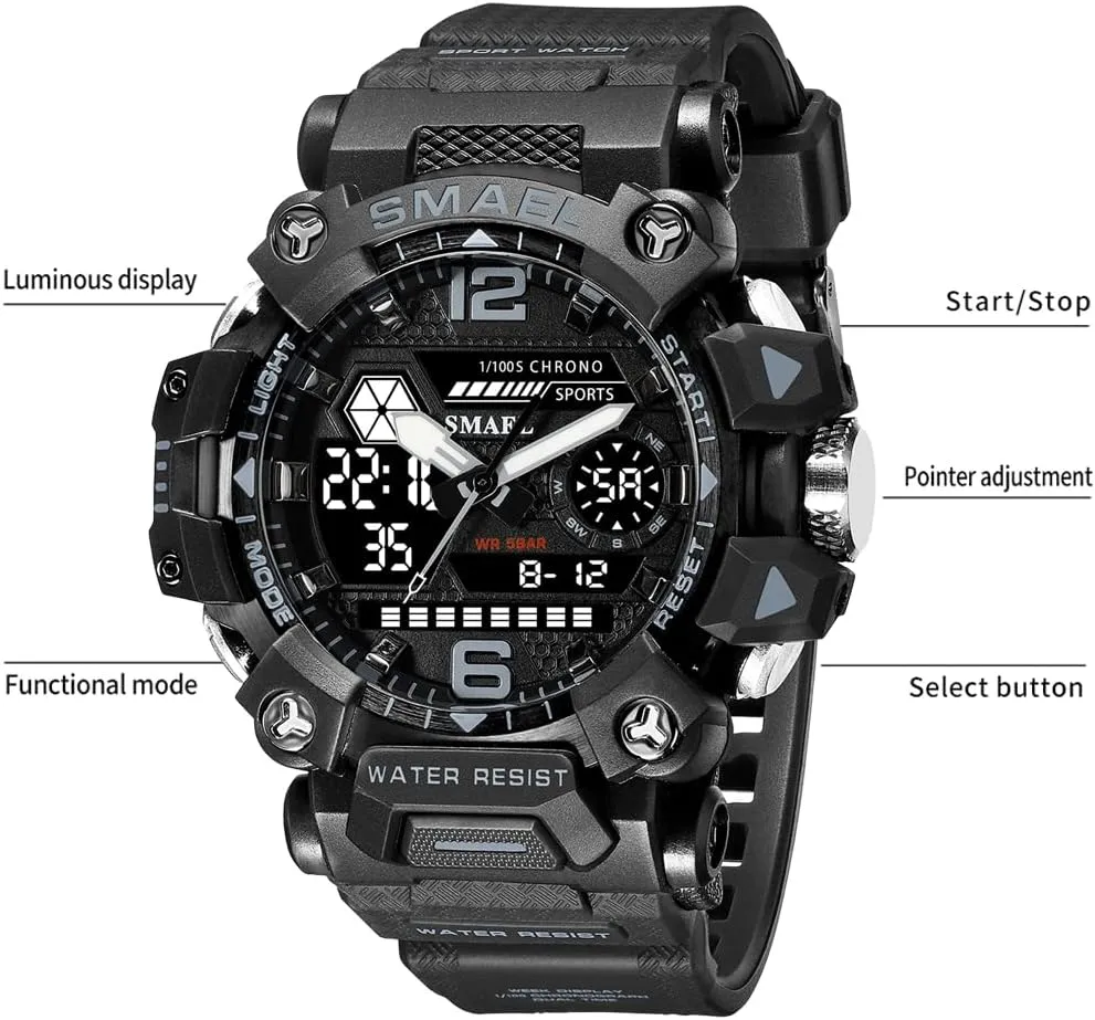Men's Watches Outdoor Sport Military Watch Waterproof Analog-Digital Multi Function Electronic LED Alarm Stopwatch Quartz Wristwatches