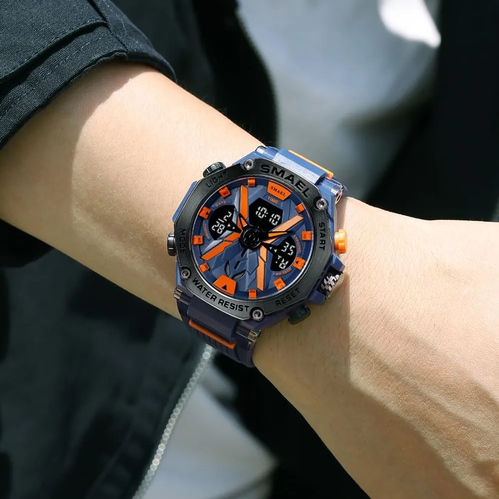 Men's Wrist Watches Dual Display Sports Watch Electronic Quartz Analog Clock Outdoor Waterproof LED Alarm Stopwatch Hour