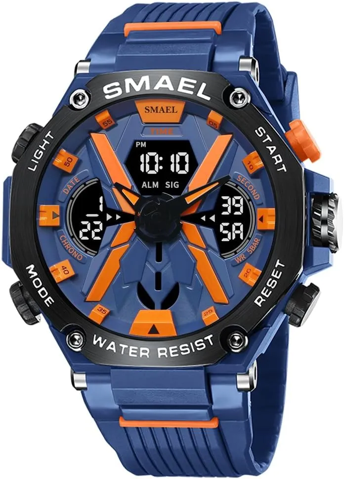 Men's Wrist Watches Dual Display Sports Watch Electronic Quartz Analog Clock Outdoor Waterproof LED Alarm Stopwatch Hour