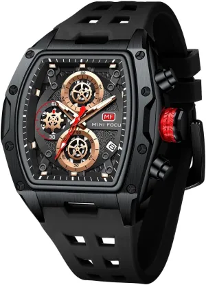 MF MINI FOCUS Watch for Men Wristwatch Fashion Hollow Big Dial Luminous Waterproof Sport Analog Quartz Business Chronograph Mens Watches Blue Silicon Strap Dress Watch
