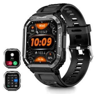 Military Smart Watch for Men (Answer/Dial Calls), 1.83" Touch Screen Tactical Smartwatch for Android Phones iPhone, Tough Rugged Outdoor Sports Fitness Tracker with Heart Rate/SpO2/Sleep