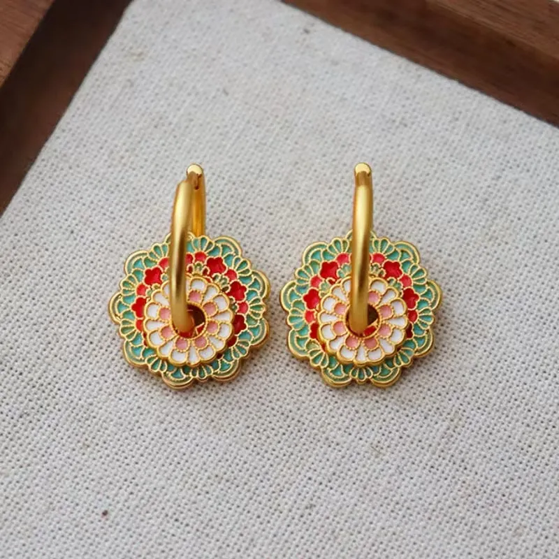 Minimalist Retro Colorful Flower Earrings