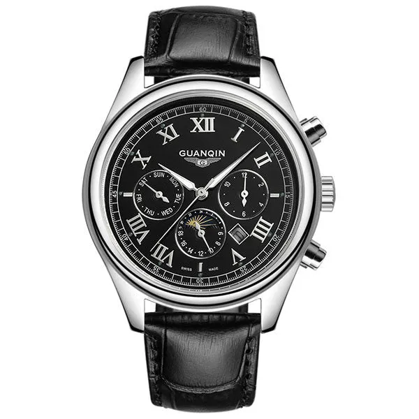 New Arrival Men's Gold Watches Fashion&Casual Leather Strap Moon Phase Business Men Quartz Watches Clock