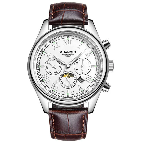 New Arrival Men's Gold Watches Fashion&Casual Leather Strap Moon Phase Business Men Quartz Watches Clock
