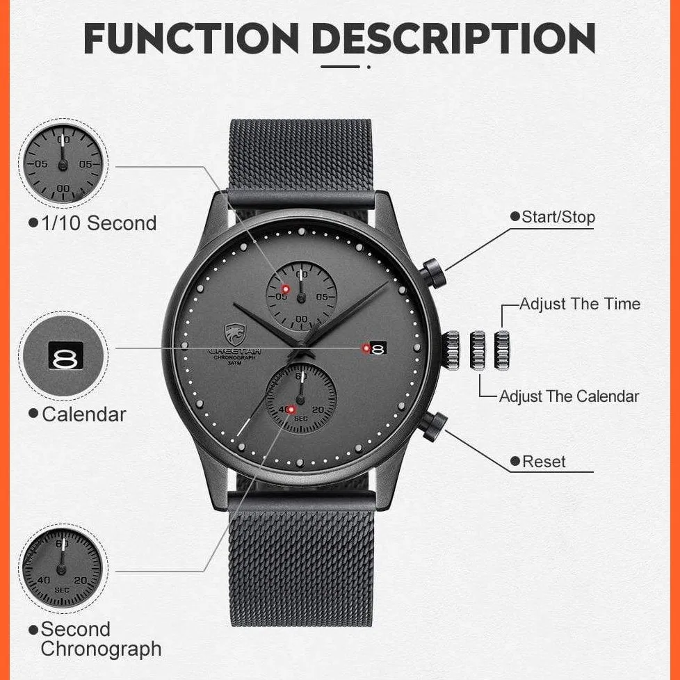 New Men Watches Brand Chronograph Quartz Watch | Mens Stainless Steel Waterproof Business Sports Watches