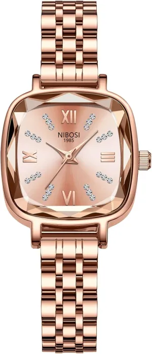 NIBOSI Women's Watches Analog Quartz Ladies Wrist Watch Dainty Rose Gold Minimalist Vintage Luxury Diamond Stainless Steel Strap Classic Dress Watches for Women Small Wrists