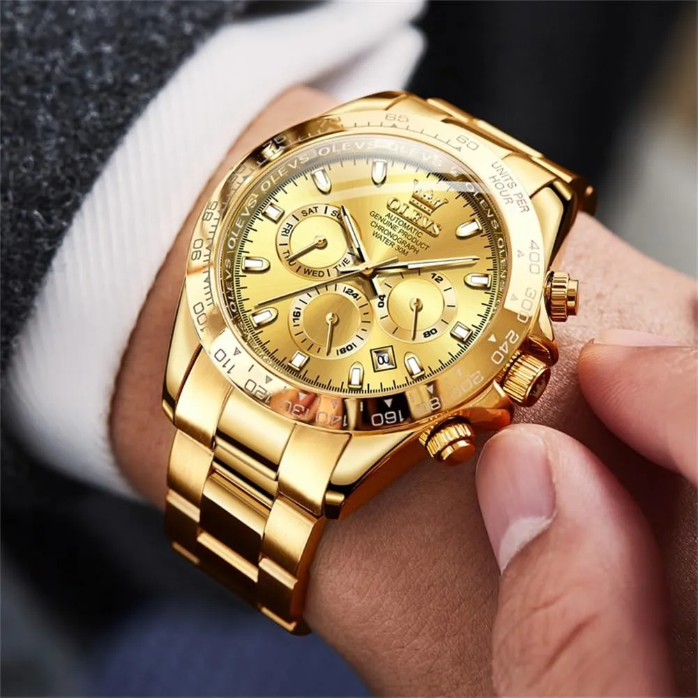 OLEVS Automatic Gold Watches for Men Luxury Classic Stainless Steel Calendar Luminous Waterproof Watches for Men