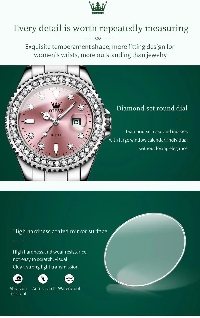 OLEVS Ladies Watch Diamond Dress Quartz Analog Female Watches Stainless Steel Two Tone Waterproof Luminous Day Date for Womens Wrist Watch Gift