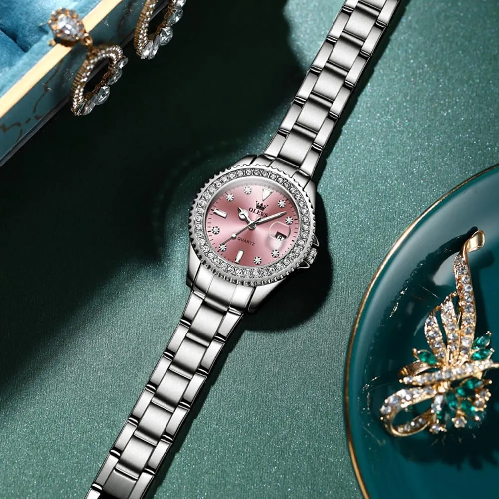 OLEVS Ladies Watch Diamond Dress Quartz Analog Female Watches Stainless Steel Two Tone Waterproof Luminous Day Date for Womens Wrist Watch Gift