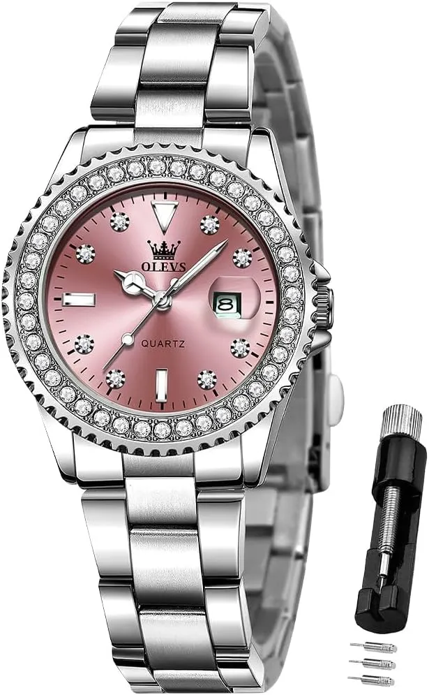 OLEVS Ladies Watch Diamond Dress Quartz Analog Female Watches Stainless Steel Two Tone Waterproof Luminous Day Date for Womens Wrist Watch Gift