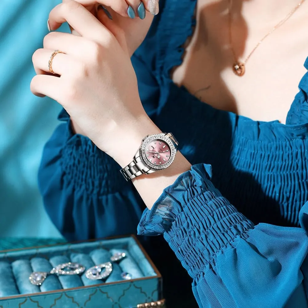 OLEVS Ladies Watch Diamond Dress Quartz Analog Female Watches Stainless Steel Two Tone Waterproof Luminous Day Date for Womens Wrist Watch Gift