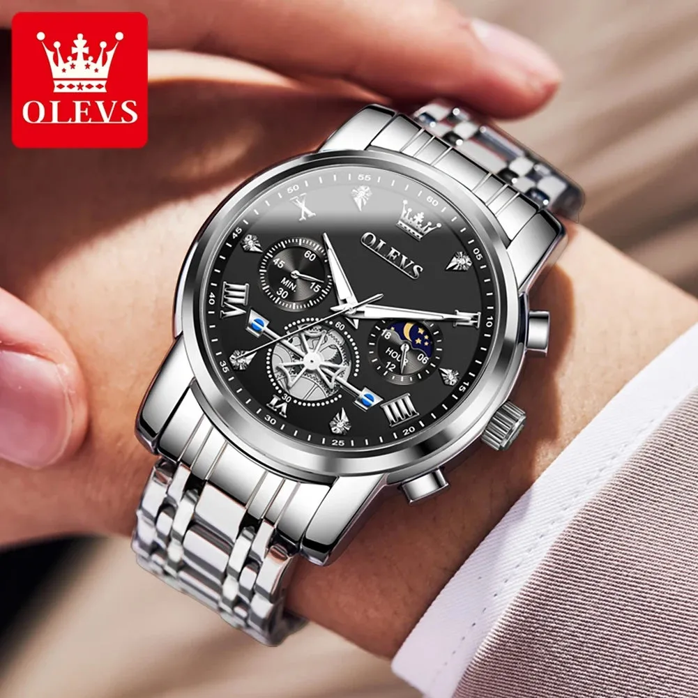 OLEVS Luxury Business Watch for Men - Stainless Steel, Waterproof, High-Quality Multifunction