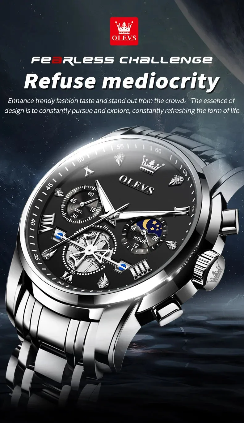 OLEVS Luxury Business Watch for Men - Stainless Steel, Waterproof, High-Quality Multifunction