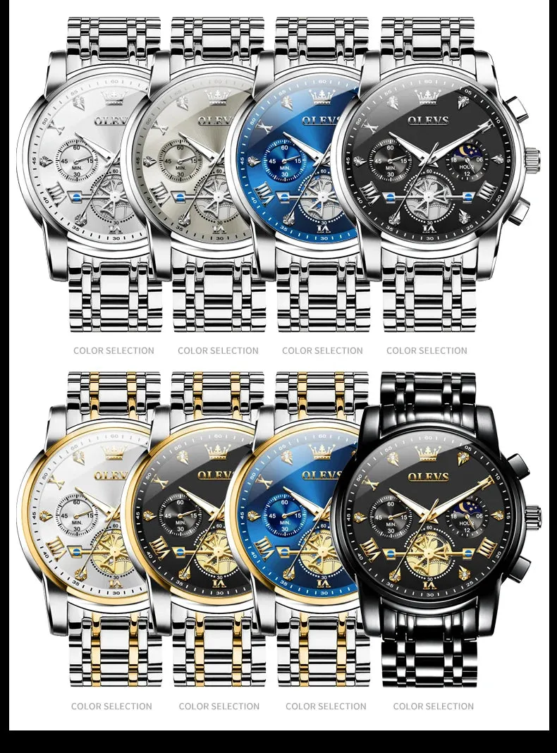 OLEVS Luxury Business Watch for Men - Stainless Steel, Waterproof, High-Quality Multifunction