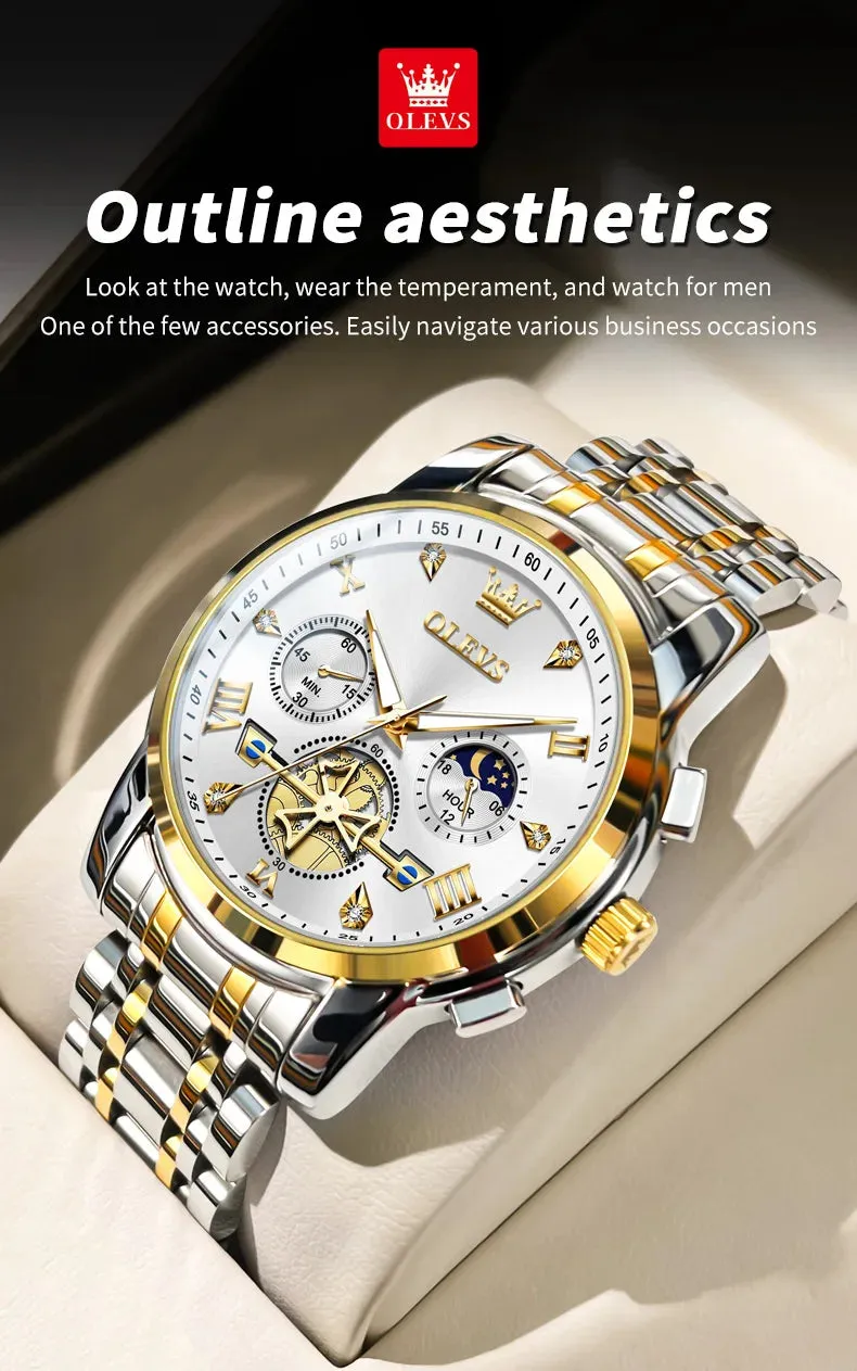 OLEVS Luxury Business Watch for Men - Stainless Steel, Waterproof, High-Quality Multifunction