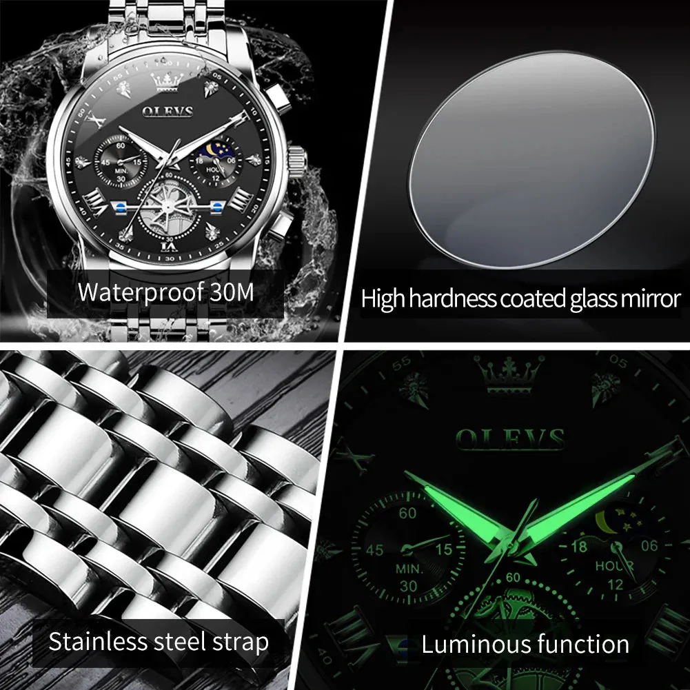 OLEVS Luxury Business Watch for Men - Stainless Steel, Waterproof, High-Quality Multifunction