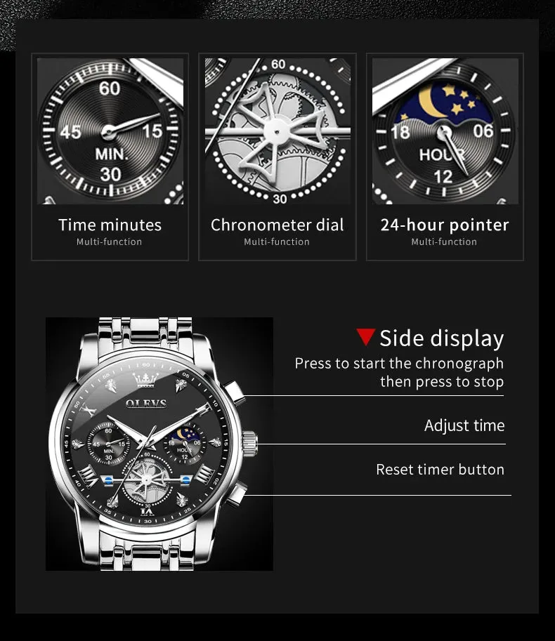 OLEVS Luxury Business Watch for Men - Stainless Steel, Waterproof, High-Quality Multifunction