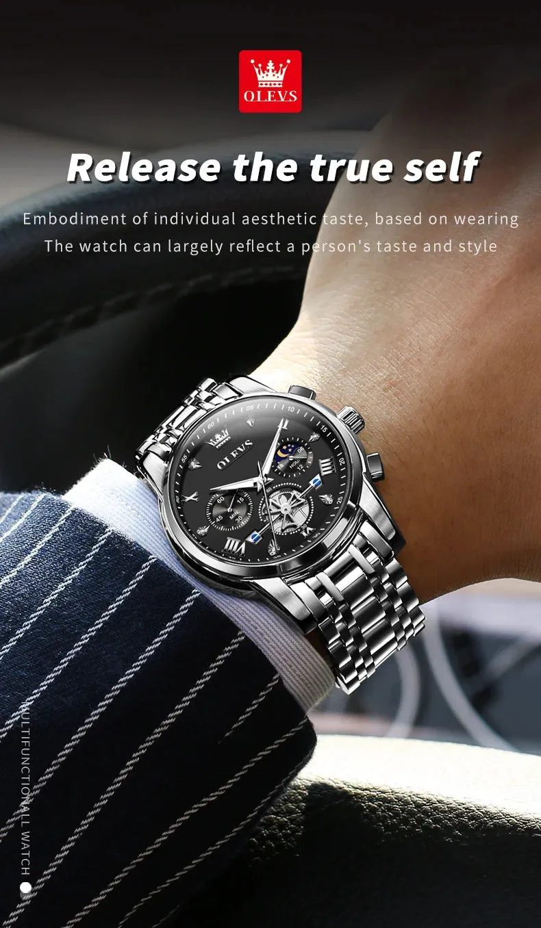 OLEVS Luxury Business Watch for Men - Stainless Steel, Waterproof, High-Quality Multifunction