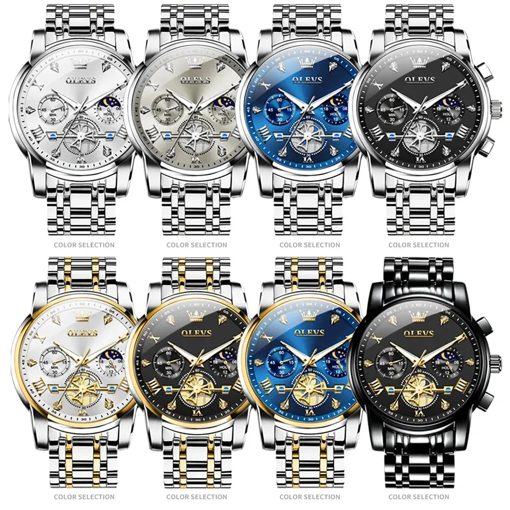 OLEVS Luxury Business Watch for Men - Stainless Steel, Waterproof, High-Quality Multifunction