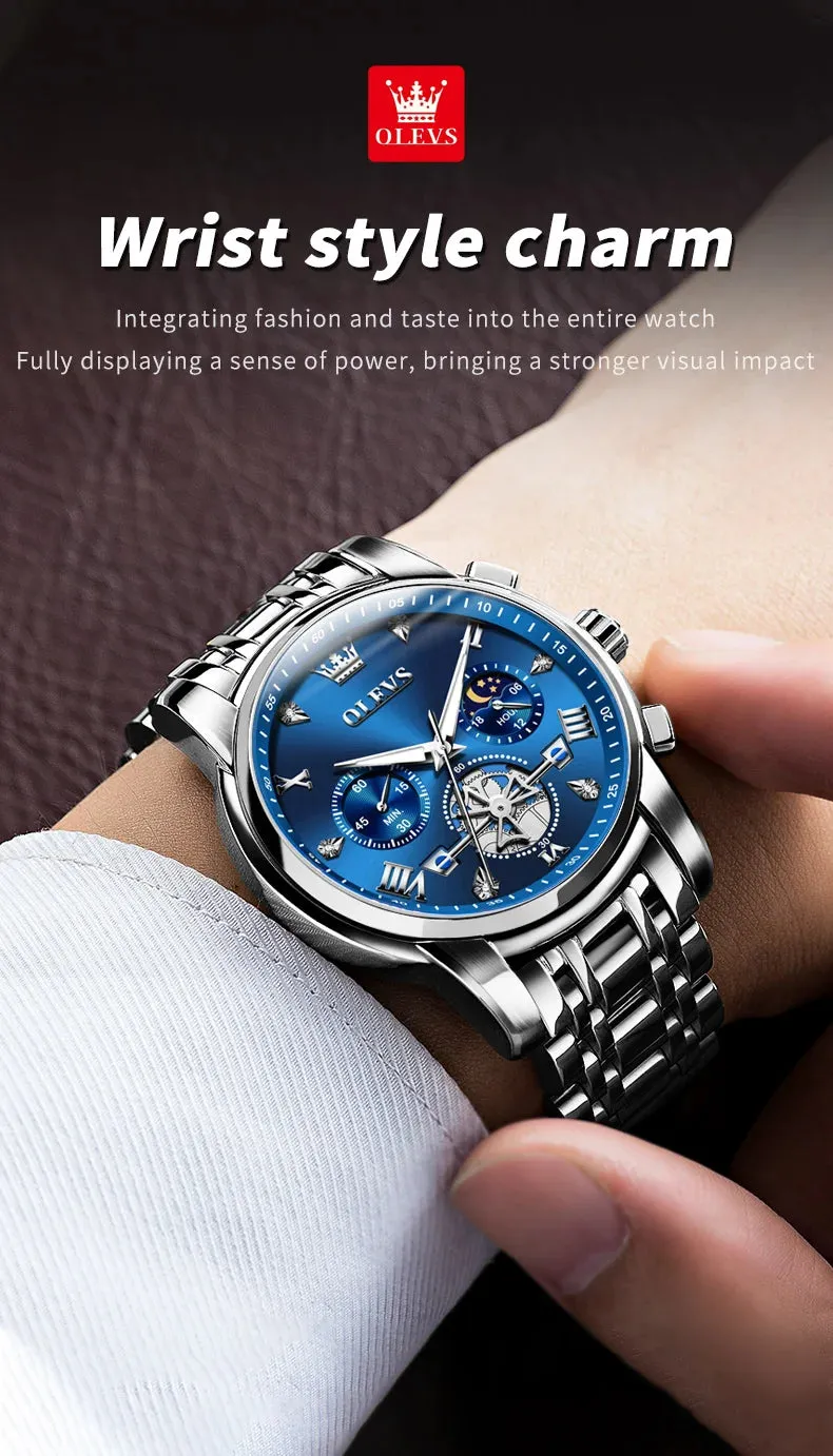 OLEVS Luxury Business Watch for Men - Stainless Steel, Waterproof, High-Quality Multifunction