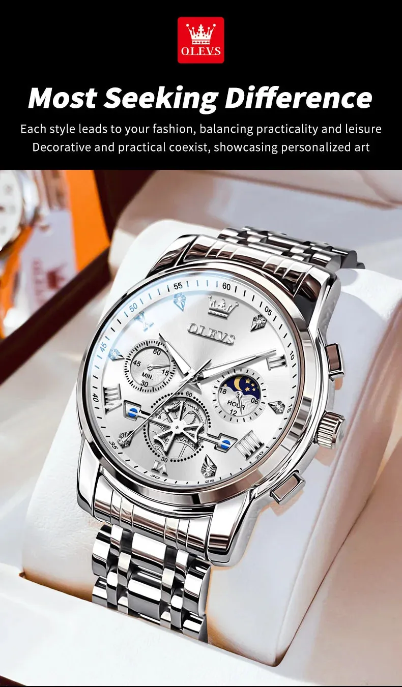OLEVS Luxury Business Watch for Men - Stainless Steel, Waterproof, High-Quality Multifunction