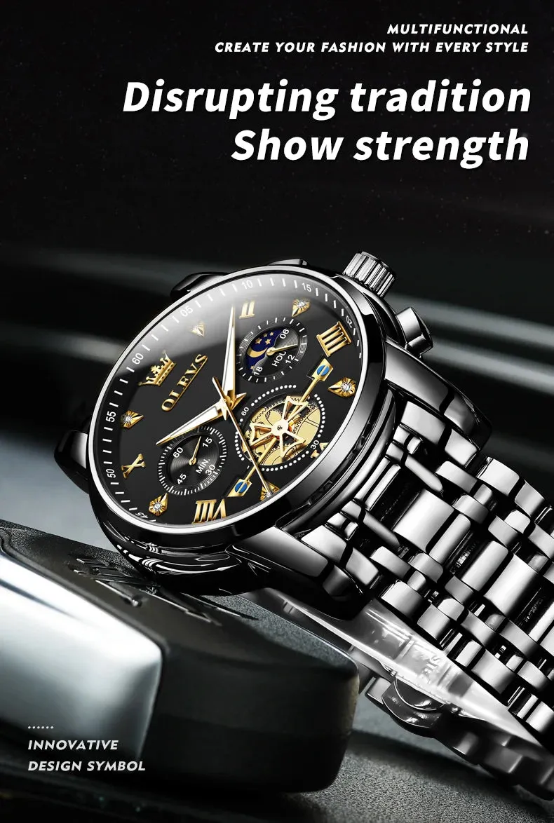OLEVS Luxury Business Watch for Men - Stainless Steel, Waterproof, High-Quality Multifunction