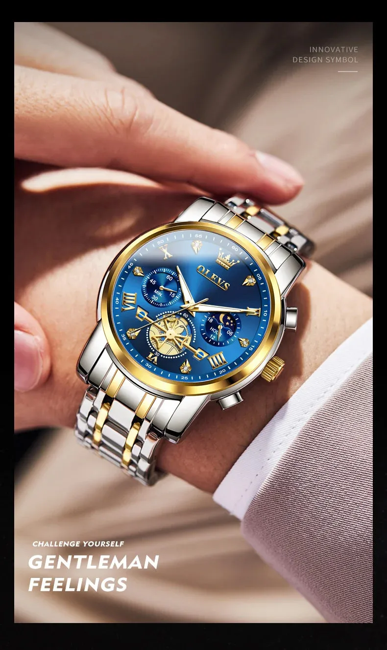 OLEVS Luxury Business Watch for Men - Stainless Steel, Waterproof, High-Quality Multifunction
