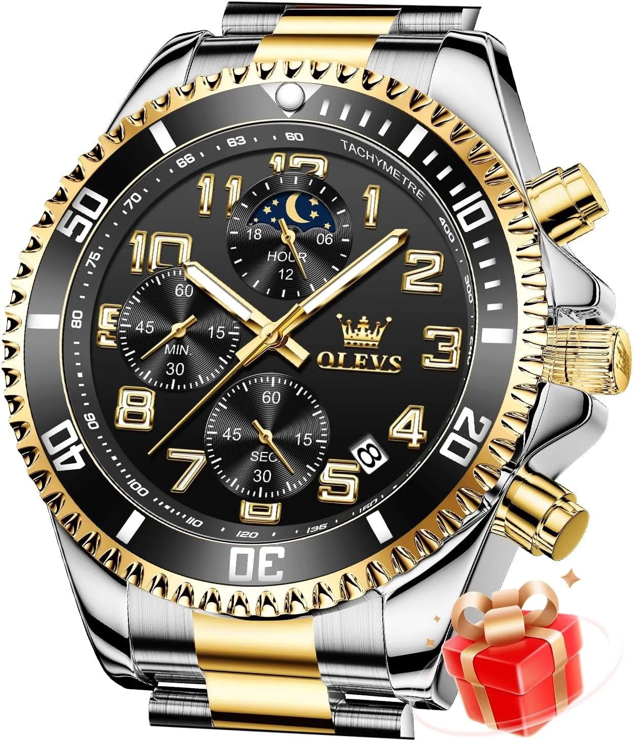 OLEVS Mens Watch Stainless Steel Big Face Casual Dress Wrist Watch Analog Day Date Waterproof Luminous