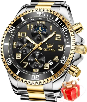 OLEVS Mens Watch Stainless Steel Big Face Casual Dress Wrist Watch Analog Day Date Waterproof Luminous