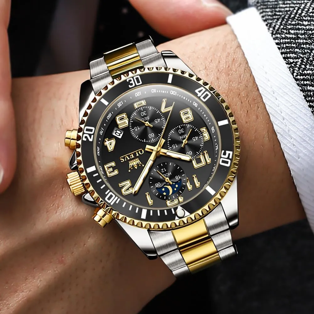 OLEVS Mens Watch Stainless Steel Big Face Casual Dress Wrist Watch Analog Day Date Waterproof Luminous