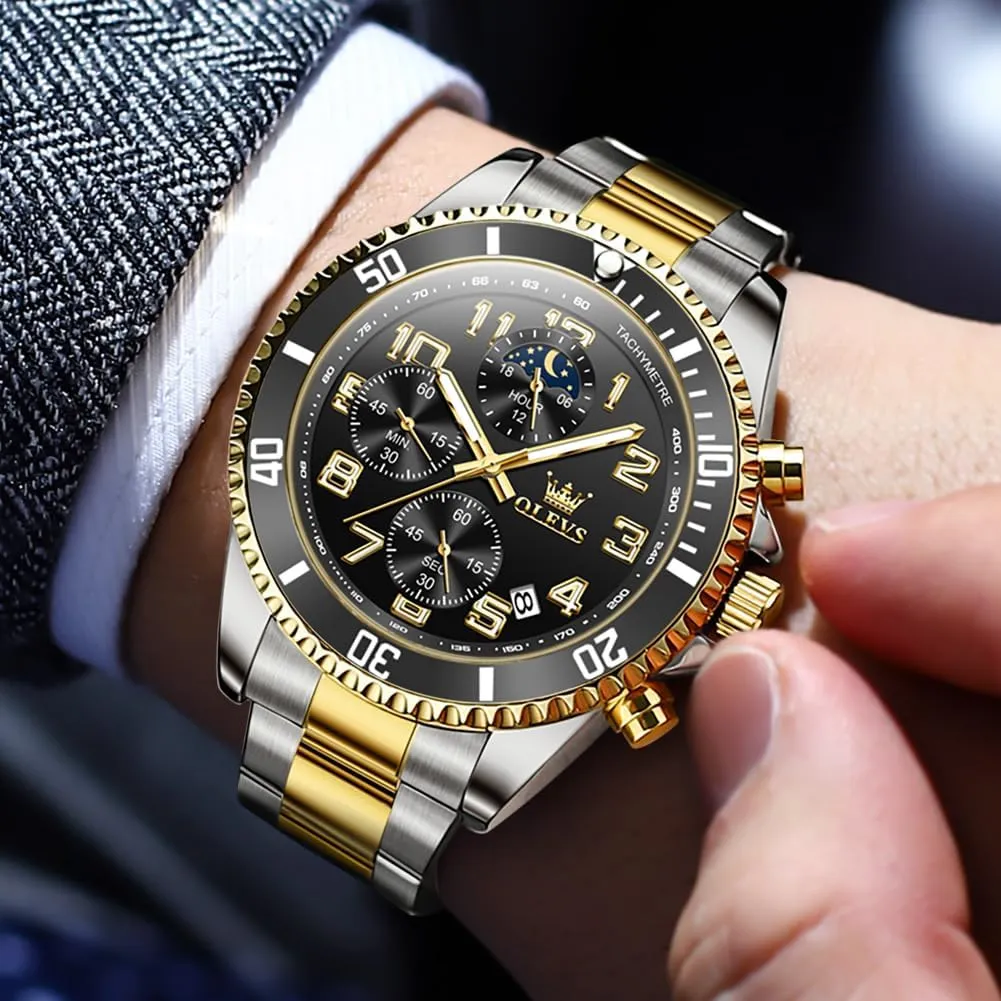OLEVS Mens Watch Stainless Steel Big Face Casual Dress Wrist Watch Analog Day Date Waterproof Luminous