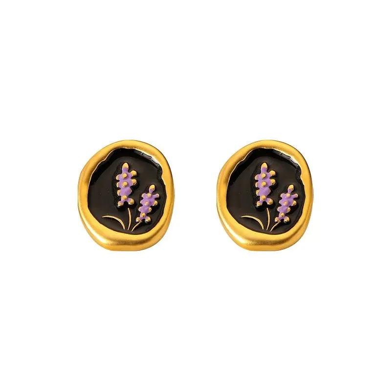 Retro Minimalist French Lavender Flower Earrings