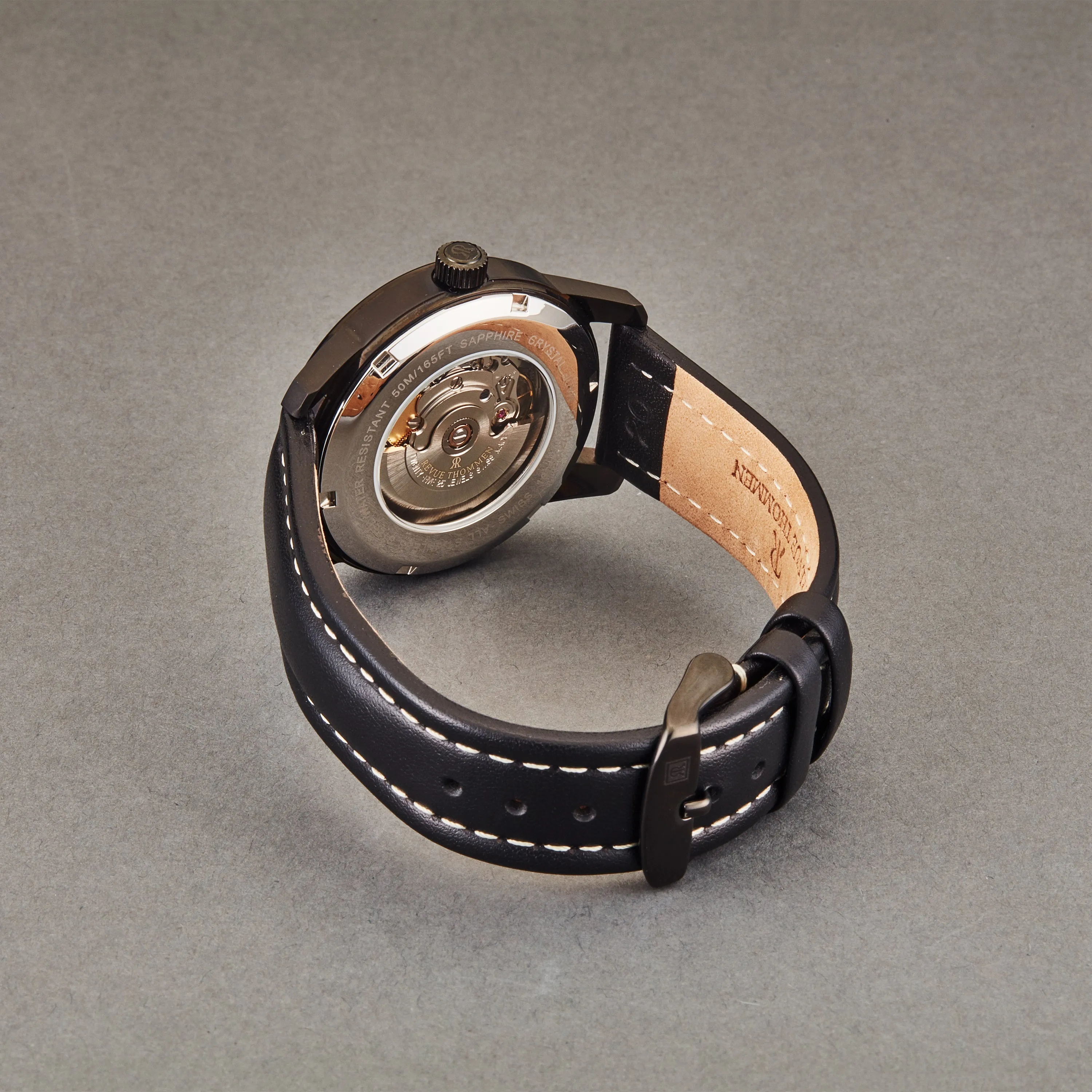 Revue Thommen Men's 16052.2577 'Air speed' Black Dial Leather Strap Swiss Automatic Watch