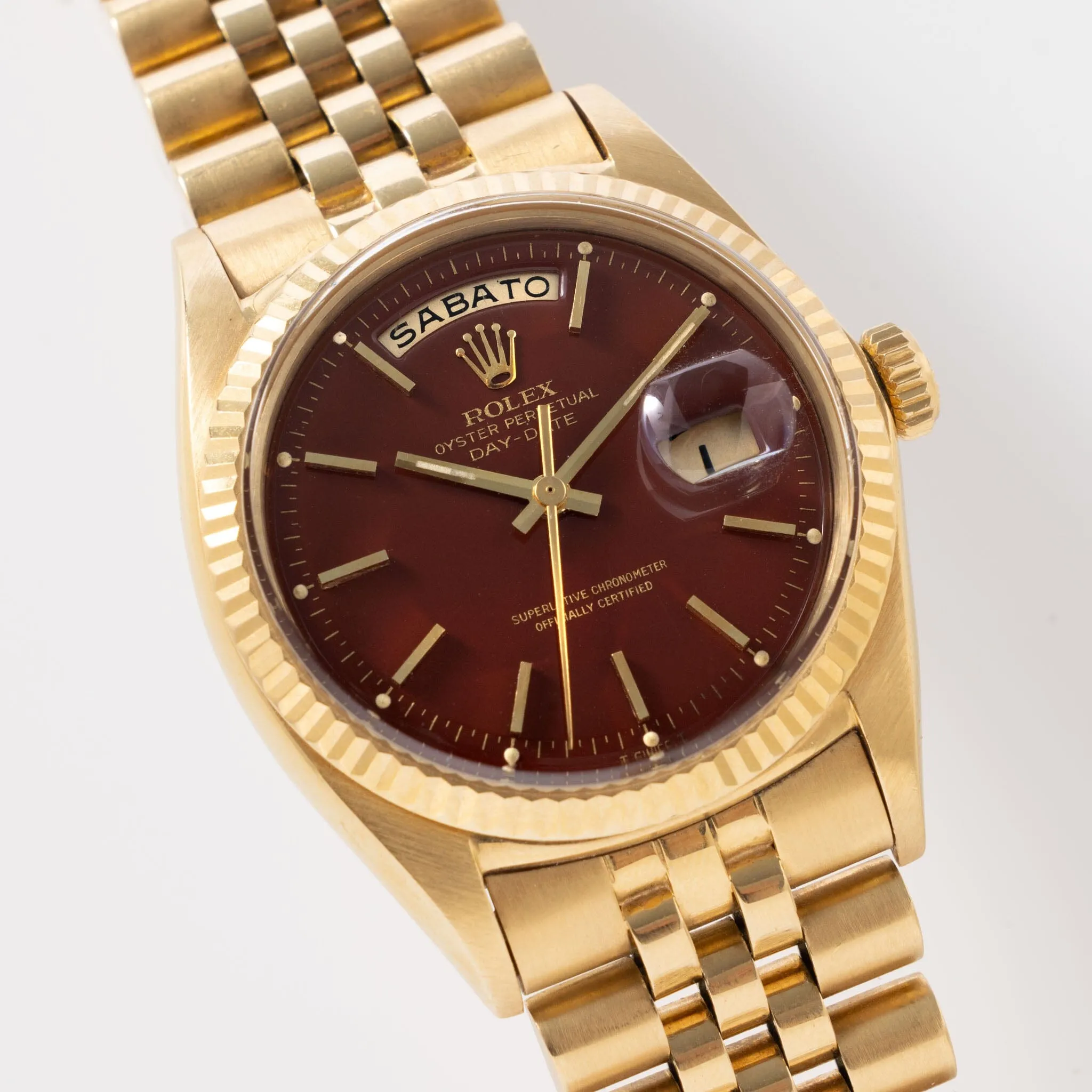 Rolex Day-Date Yellow Gold Oxblood Stella Dial Ref 1803
