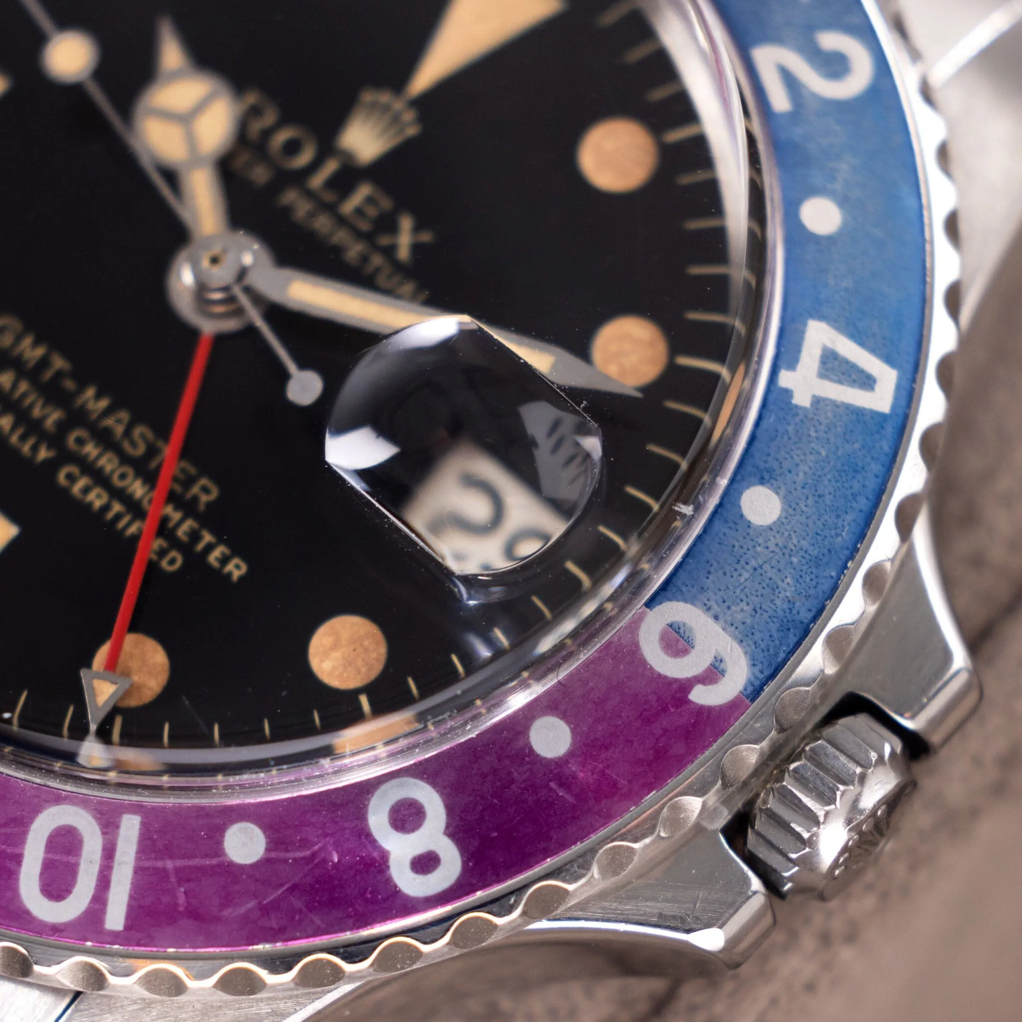 Rolex GMT-Master Gilt Dial Fuchsia Insert Ref 1675
