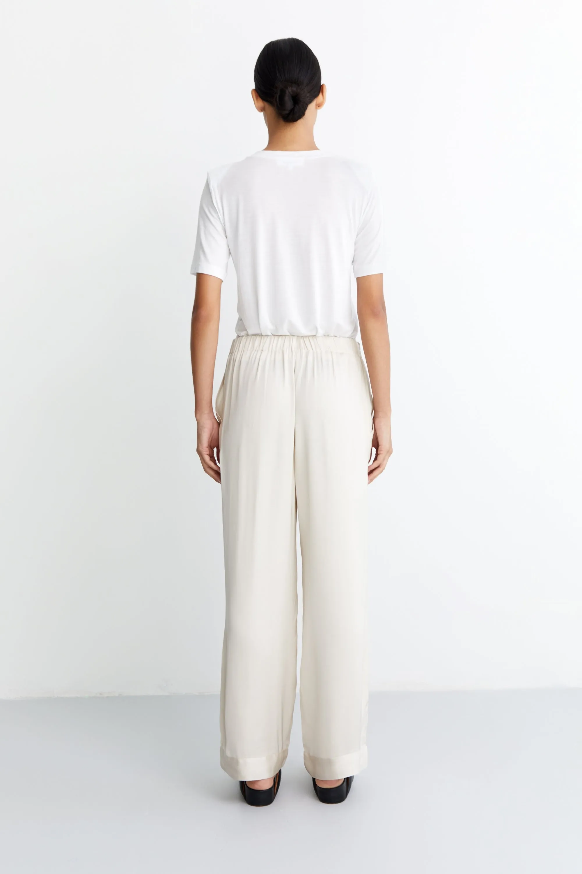 SARAH - VEGAN SILK PALAZZO PANT- IVORY