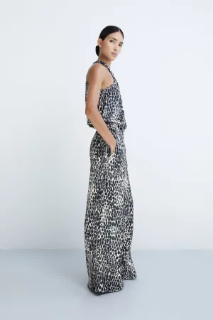 SARAH - VEGAN SILK PALAZZO PANT- IVORY/BLACK MULTI
