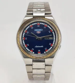 Seiko 5 Automatic-7009A Blue Color Dial 17 Jewels Day Date Men's Wrist Mechanical Watch