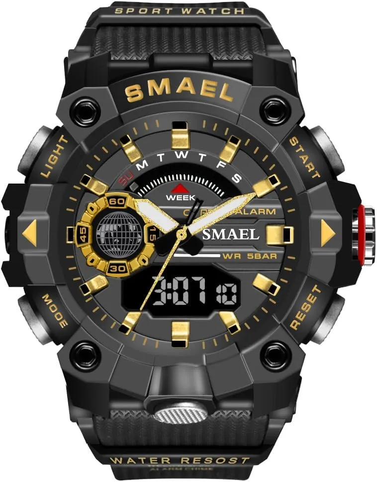 Sports Outdoor Waterproof Military Watch Resistant-Shock Dual Display Army Wrist Watch for Men Backlight Clock