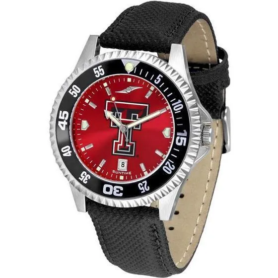 Texas Tech Red Raiders Mens Competitor Ano Poly/Leather Band Watch w/ Colored Bezel