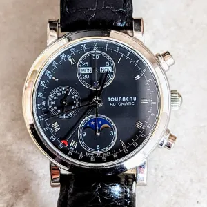 TOURNEAU Automatic Watch Day/Date Moonphase Chronograph 18K Gold Wristwatch